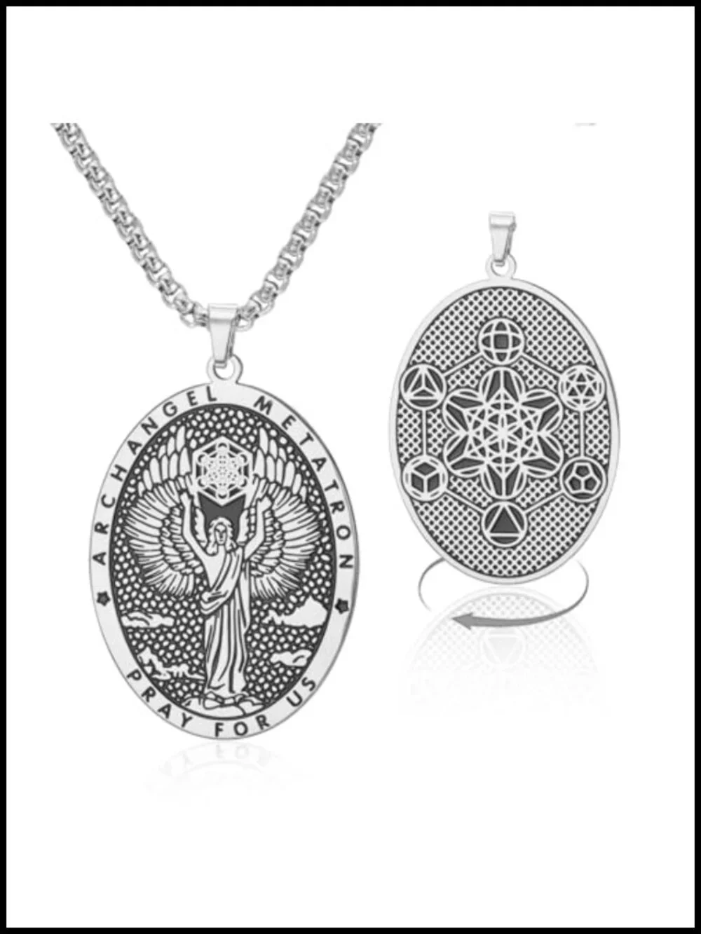 Metatron Cube Necklace Stainless Steel Archangel Pendant Geometric Religious